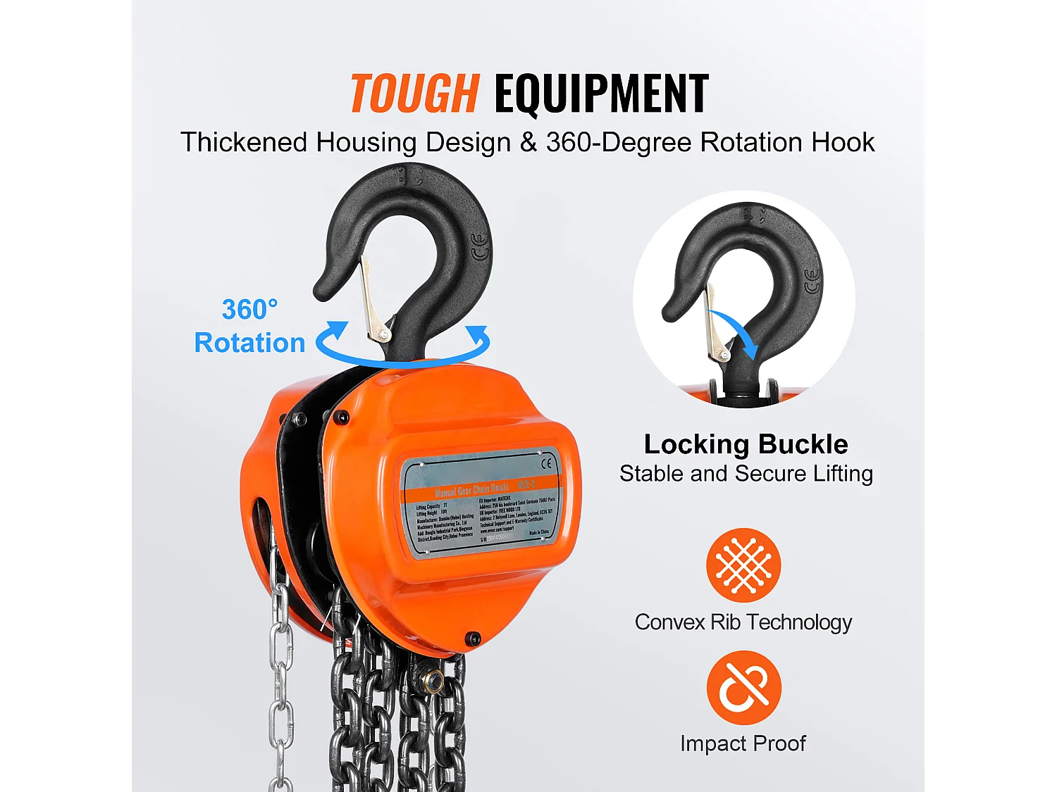 Treuil, SucceBuy Palan à Chaîne G80, Capacité de 4 400 lb, Élévateur à Cliquet de 304.8 CM