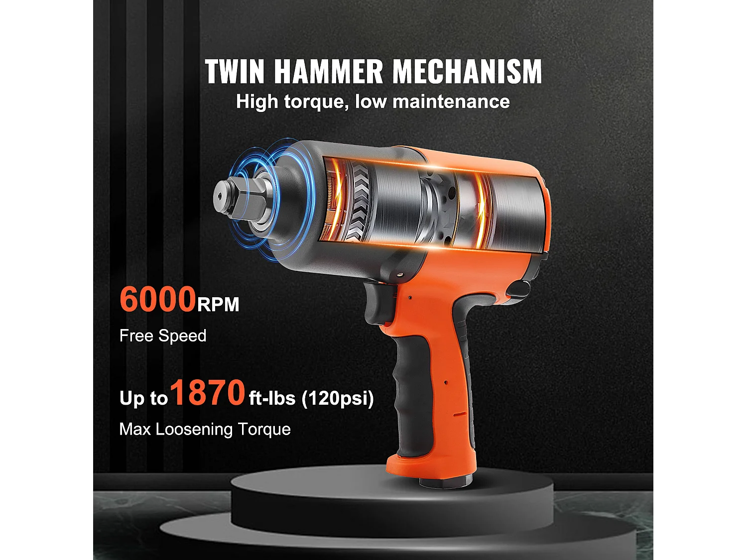 Chave de Impacto Pneumática SucceBuy, Encaixe Quadrado de 3/4", Binário de 1.870 Ft-Lbs, 90-120 Psi