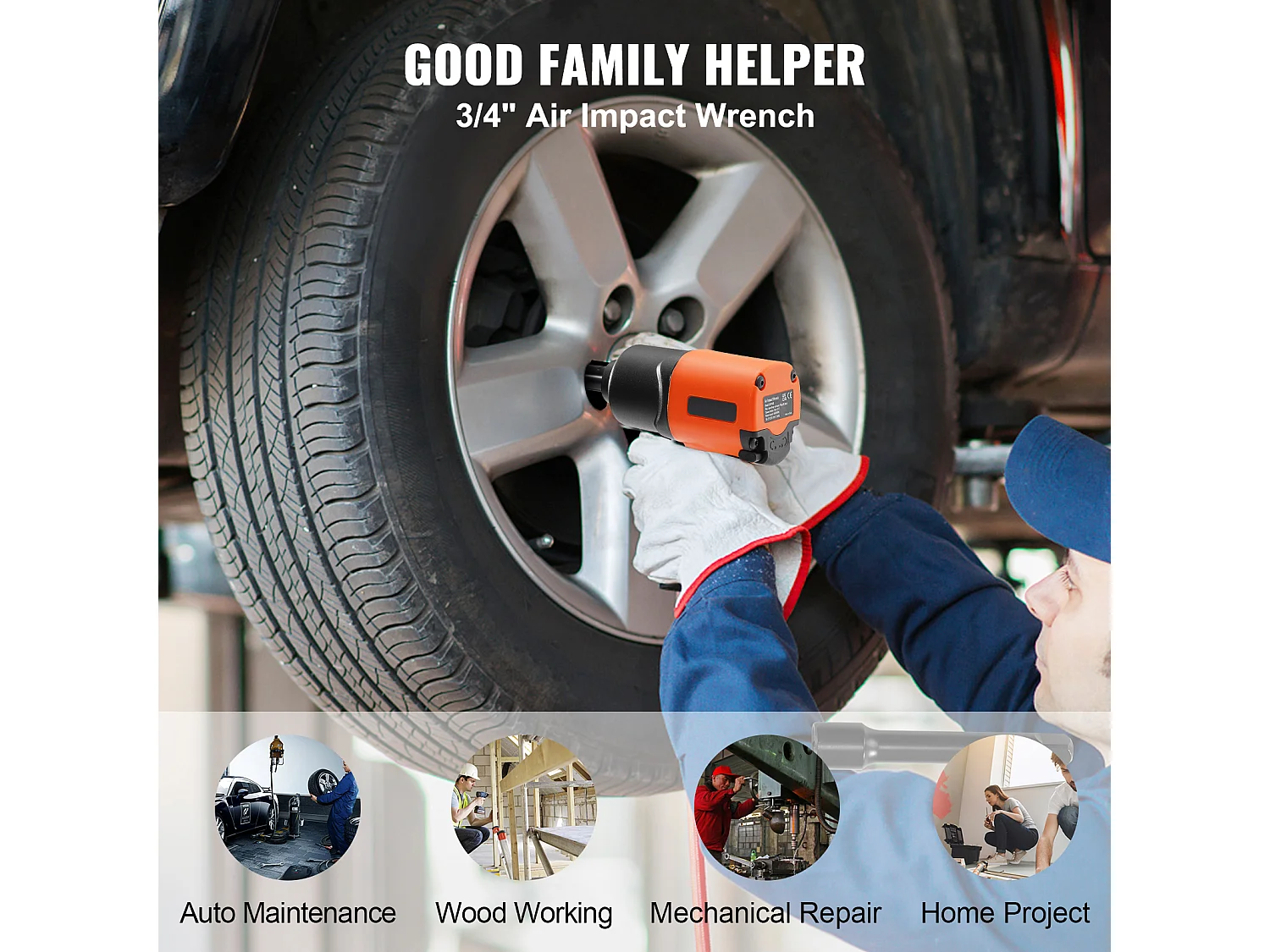 Chave de Impacto Pneumática SucceBuy, Encaixe Quadrado de 3/4", Binário de 1.870 Ft-Lbs, 90-120 Psi