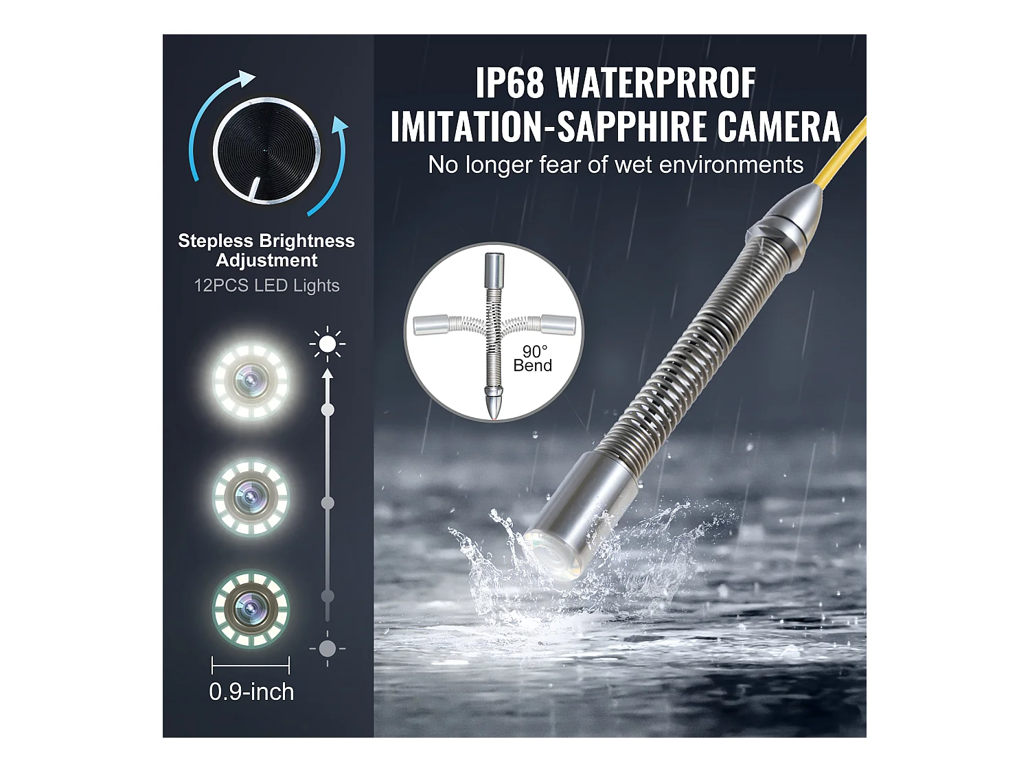 Caméra d'Inspection de Canalisation SucceBuy, 30 m de Longueur, avec Écran de 22,86 cm et Zoom 36X