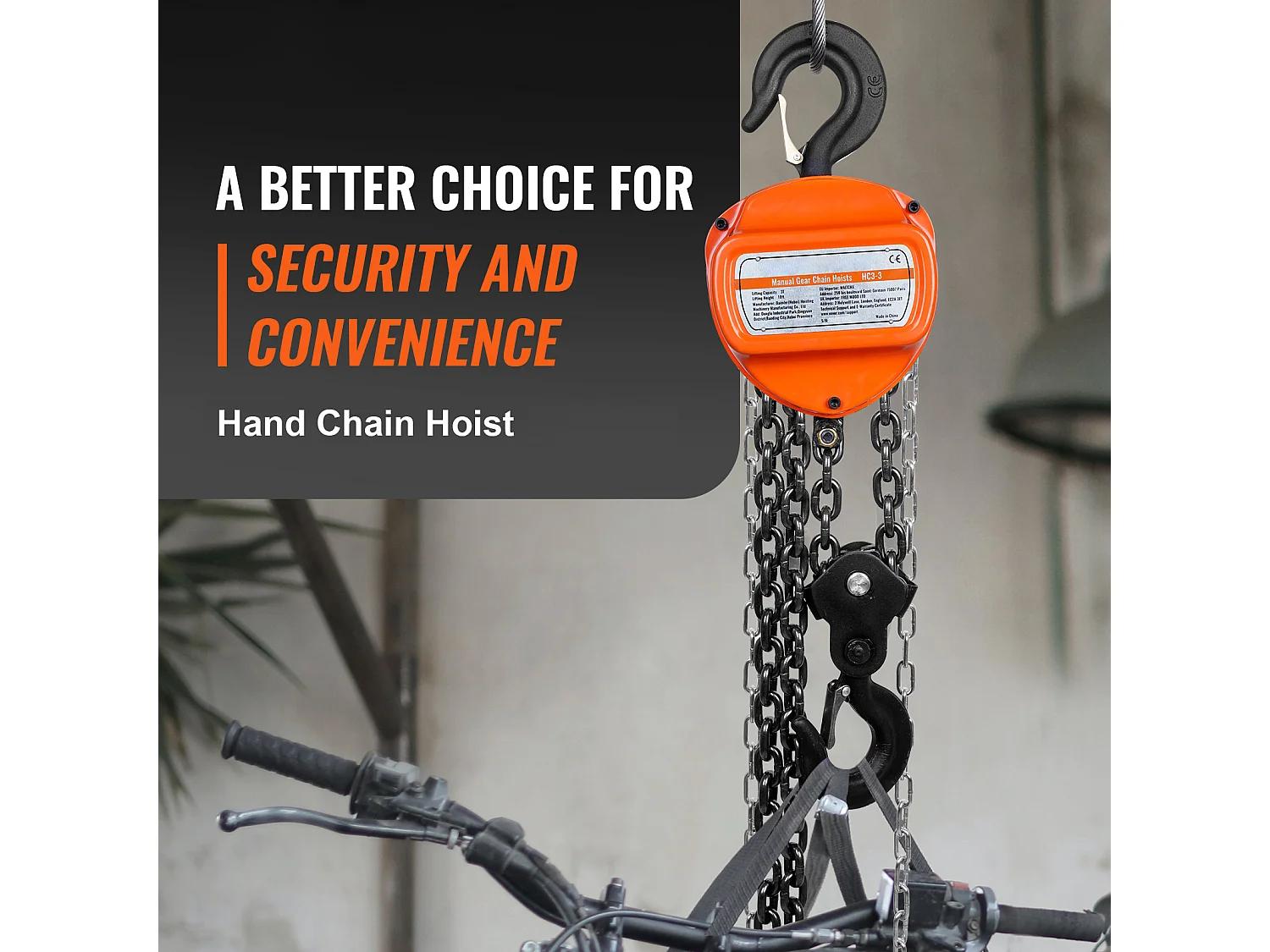 Treuil, SucceBuy Palan à Chaîne 3 Tonnes, Capacité de 6 600 lb, Élévateur de Bloc G80 de 304.8 CM