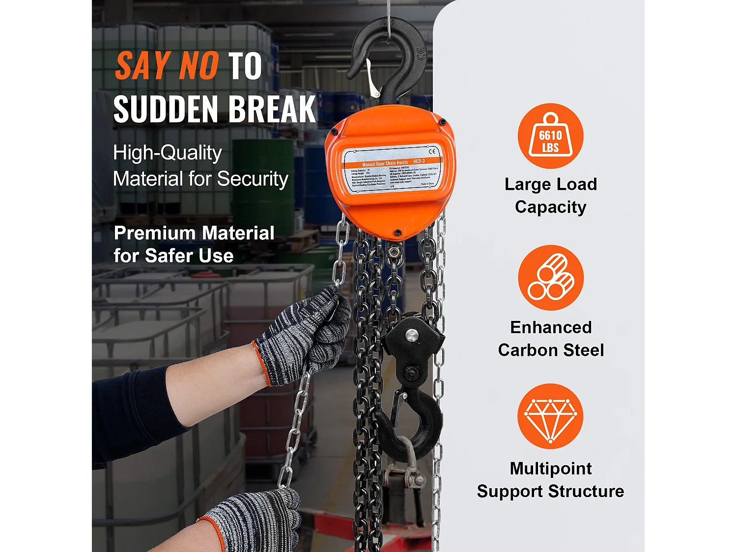 Treuil, SucceBuy Palan à Chaîne 3 Tonnes, Capacité de 6 600 lb, Élévateur de Bloc G80 de 304.8 CM