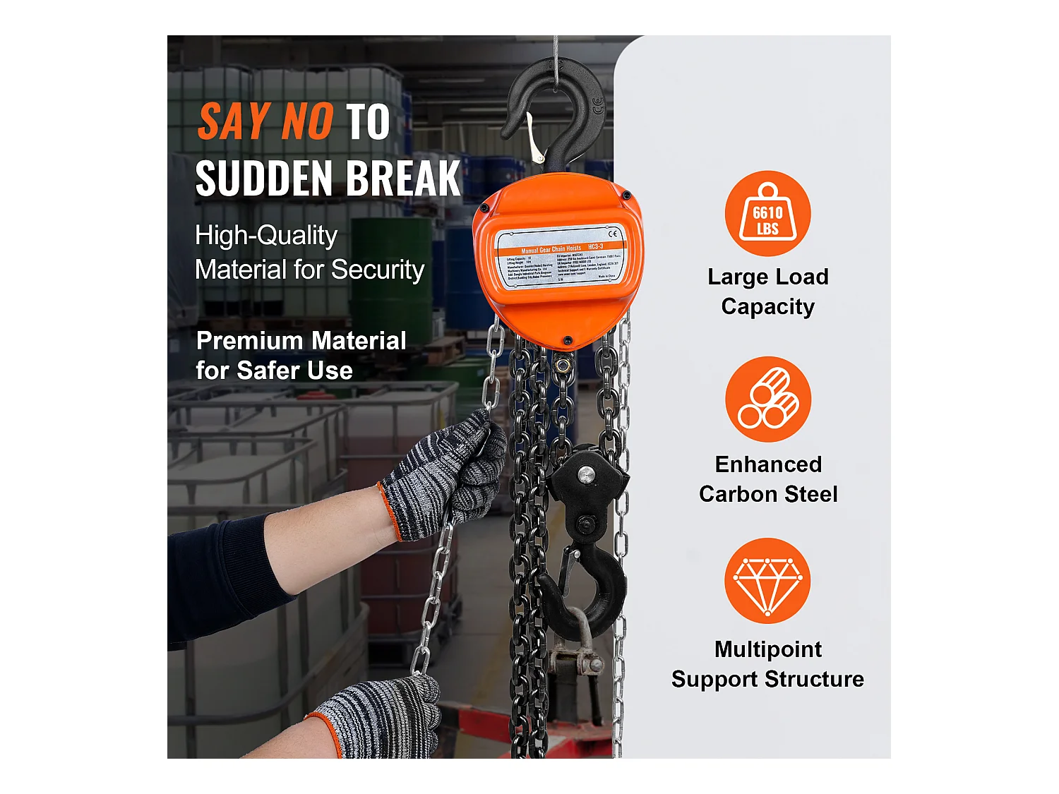 Seilwinde, SucceBuy 3-Tonnen-Kettenzug, 6.600 lb Tragkraft, 304.8 CM G80 Blocklift