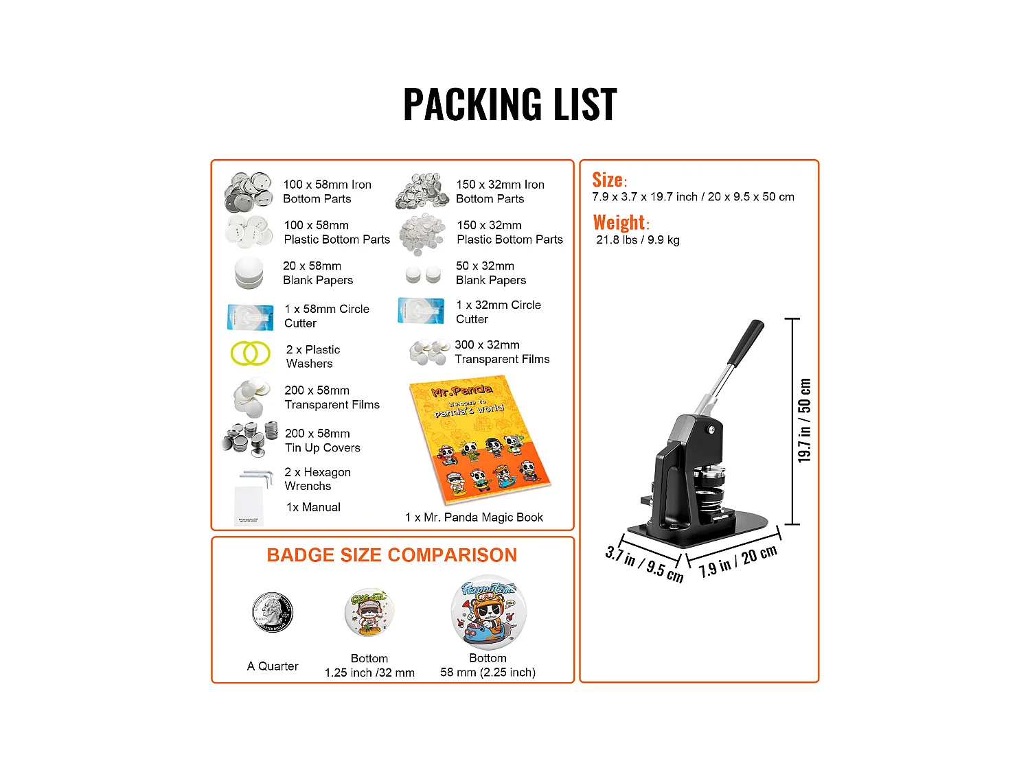 Machine à Boutons SucceBuy, Machine à Badges 3.1Cm + 5.7Cm avec Kit de Presse de 500 Pièces