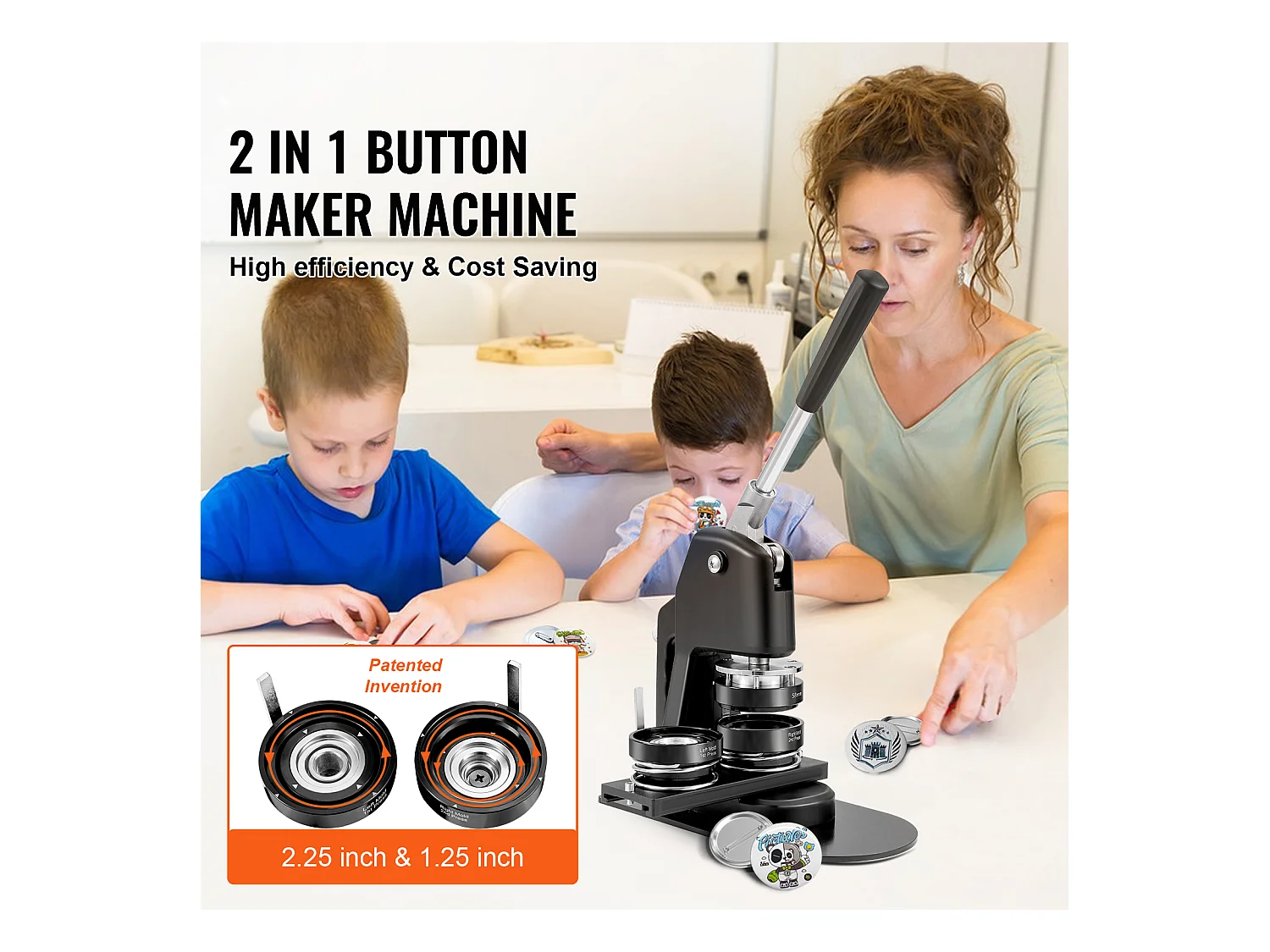 Machine à Boutons SucceBuy, Machine à Badges 3.1Cm + 5.7Cm avec Kit de Presse de 500 Pièces