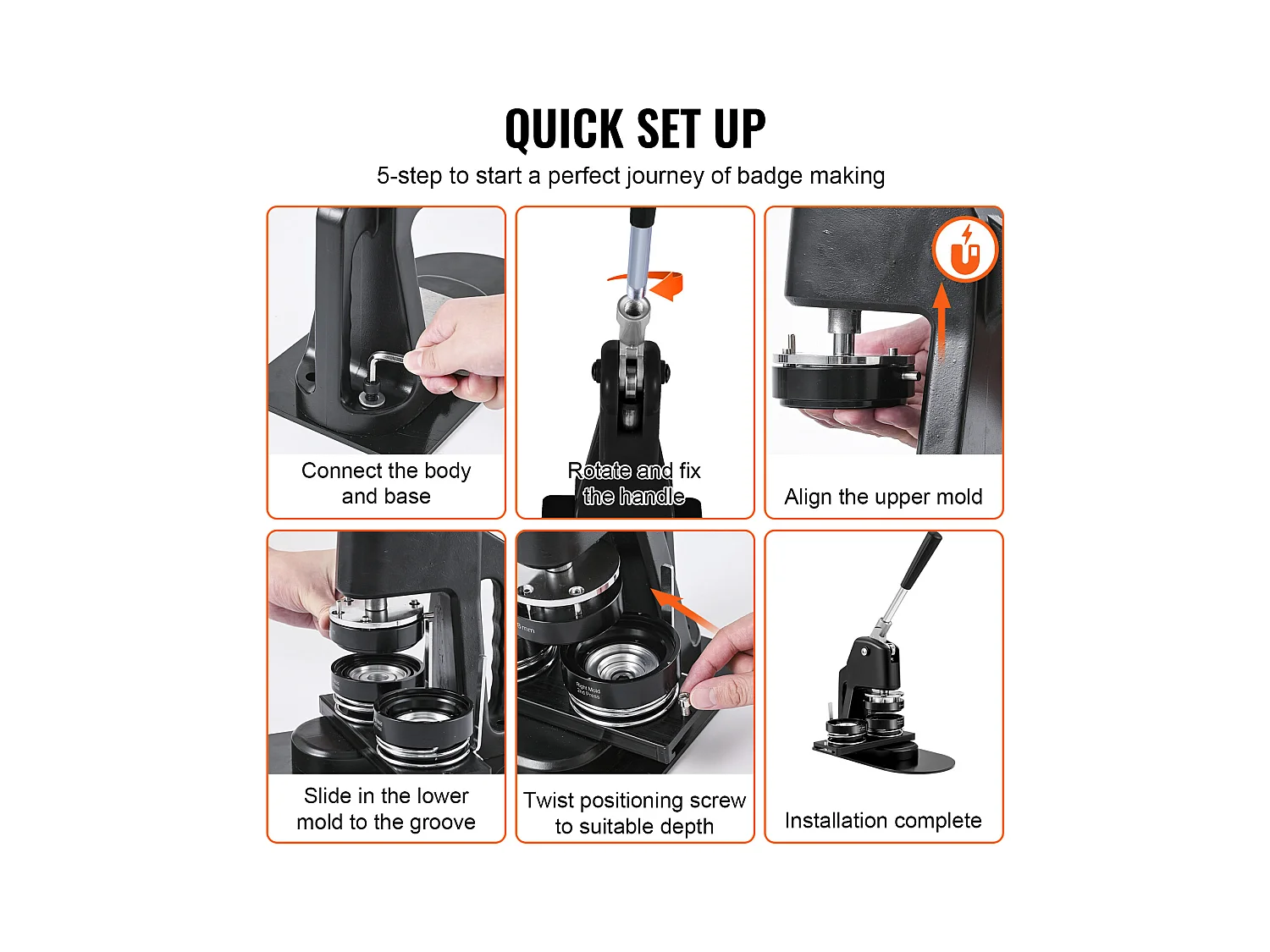 Machine à Boutons SucceBuy, Machine à Badges 3.1Cm + 5.7Cm avec Kit de Presse de 500 Pièces