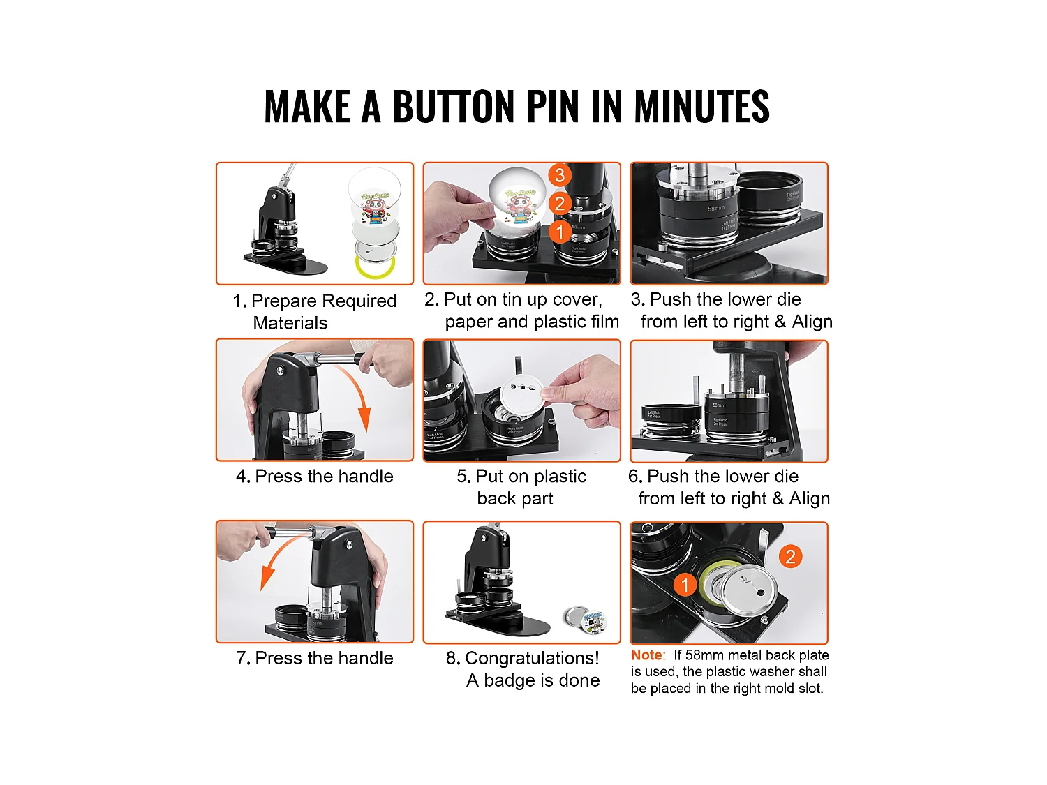 Machine à Boutons SucceBuy, Machine à Badges 3.1Cm + 5.7Cm avec Kit de Presse de 500 Pièces