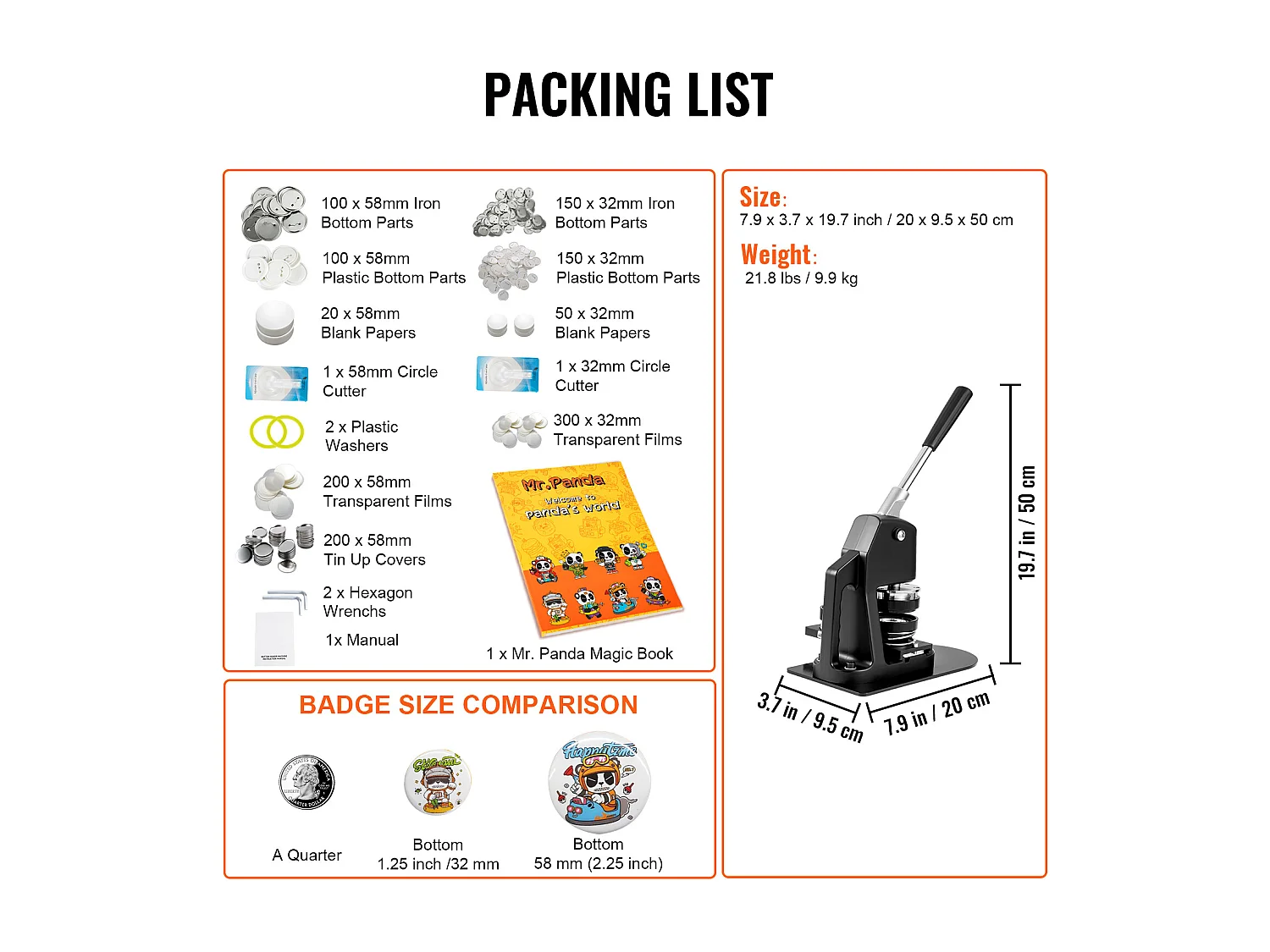 Machine à Boutons SucceBuy, Machine à Badges 3.1Cm + 5.7Cm avec Kit de Presse de 500 Pièces