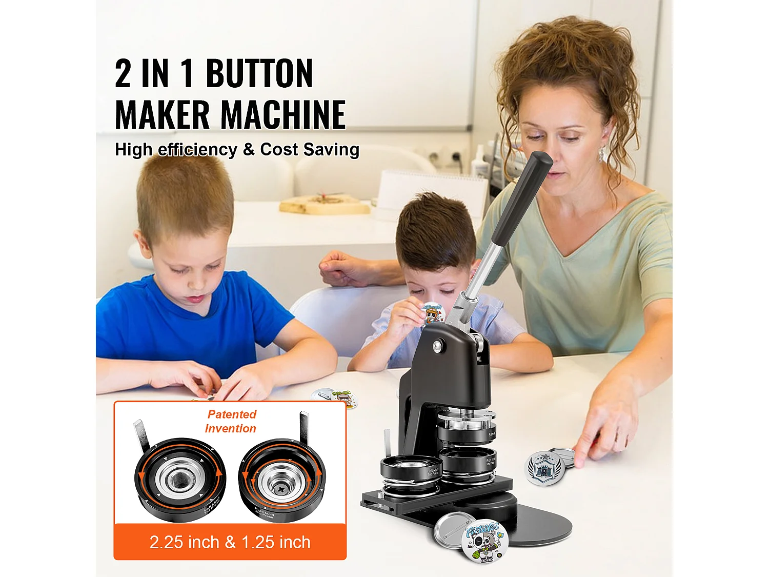 Machine à Boutons SucceBuy, Machine à Badges 3.1Cm + 5.7Cm avec Kit de Presse de 500 Pièces