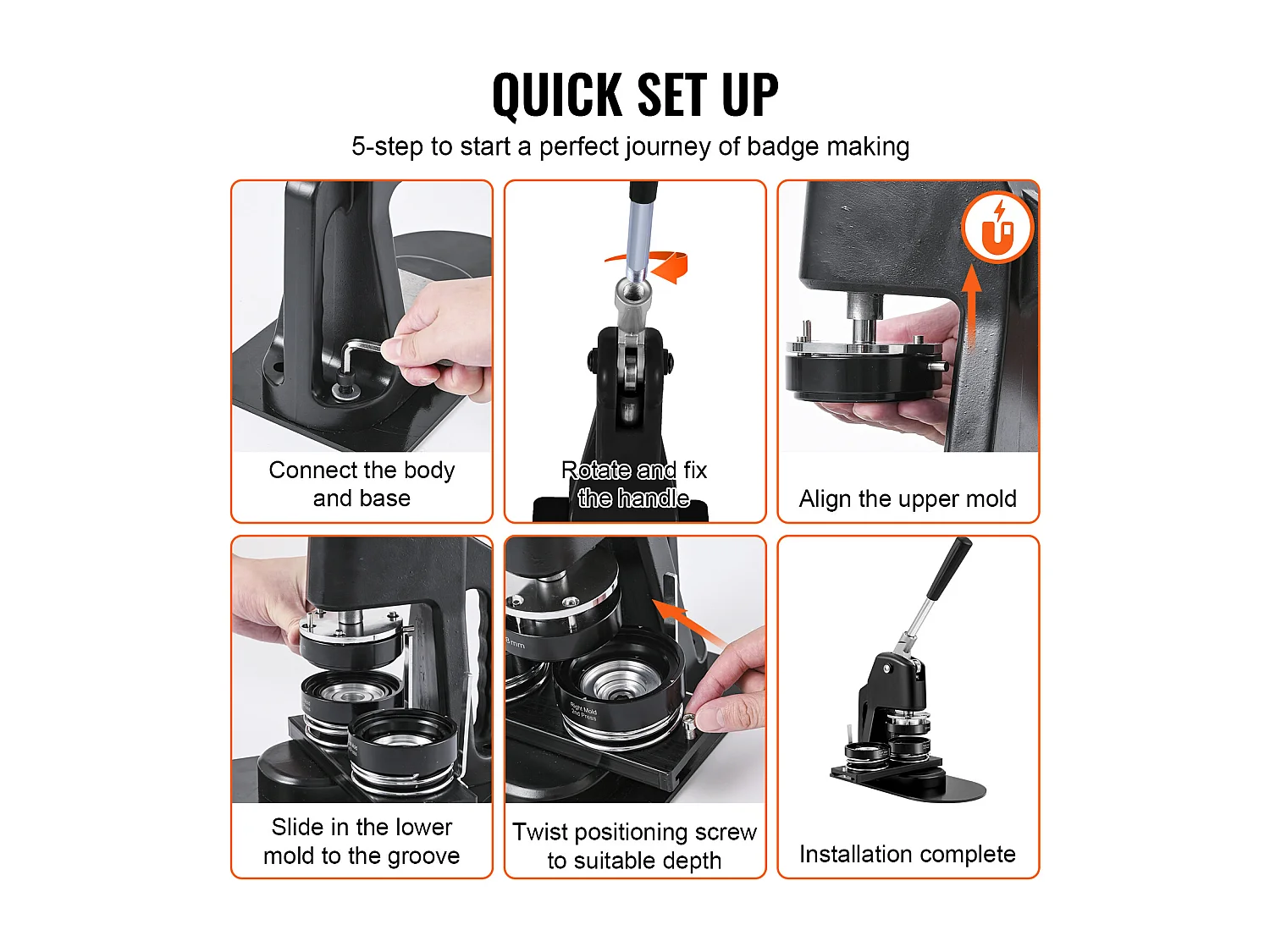 Machine à Boutons SucceBuy, Machine à Badges 3.1Cm + 5.7Cm avec Kit de Presse de 500 Pièces