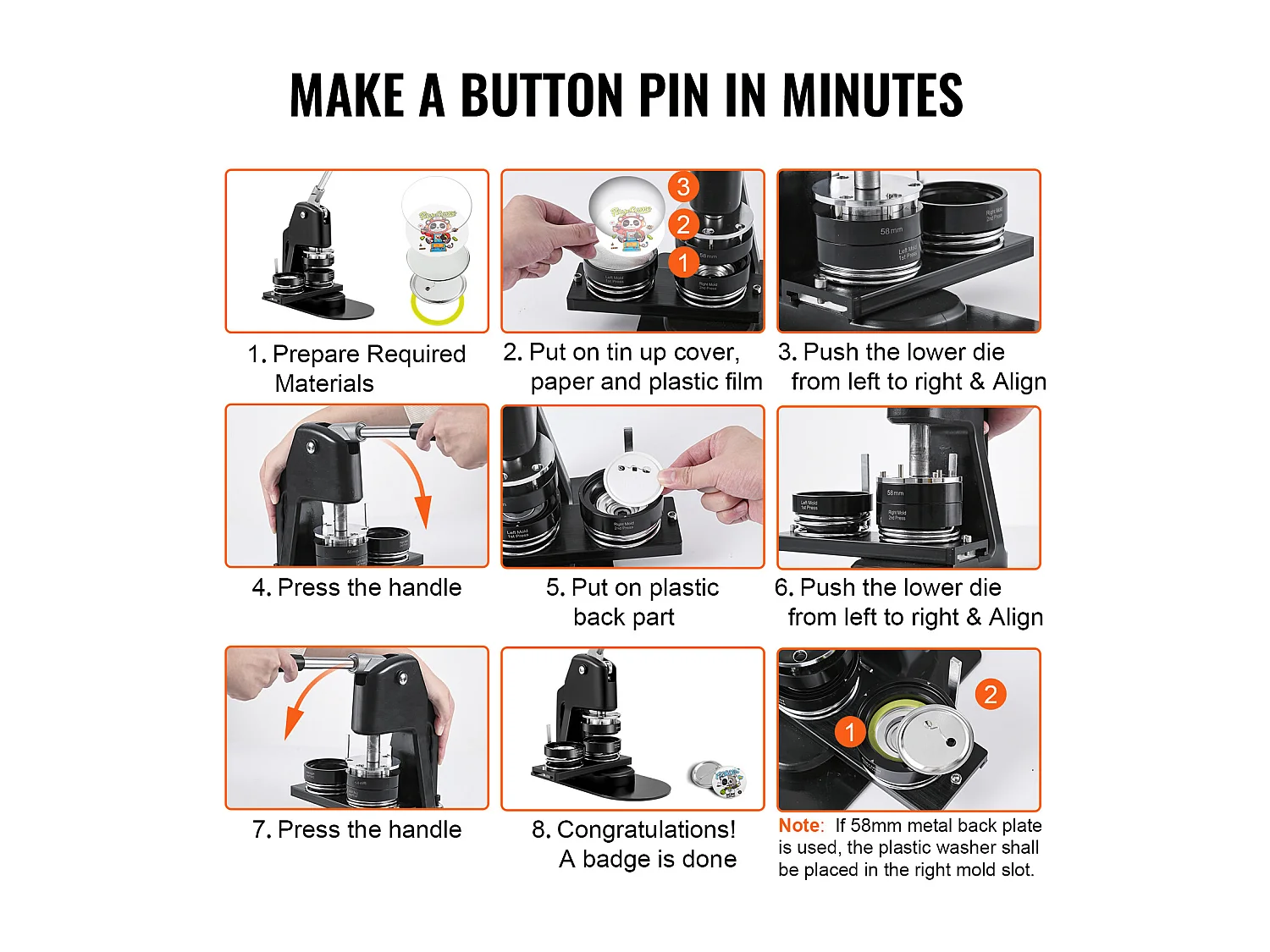 Machine à Boutons SucceBuy, Machine à Badges 3.1Cm + 5.7Cm avec Kit de Presse de 500 Pièces