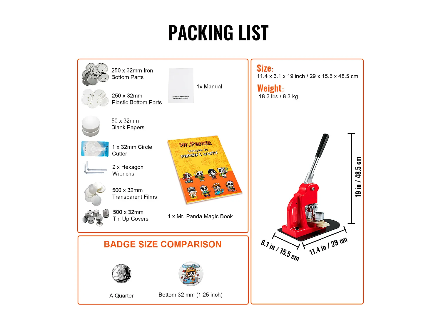 Machine à Fabriquer des Boutons SucceBuy 31mm , Kit de Presse à Badges 32 mm avec 500 Pièces Gratuites