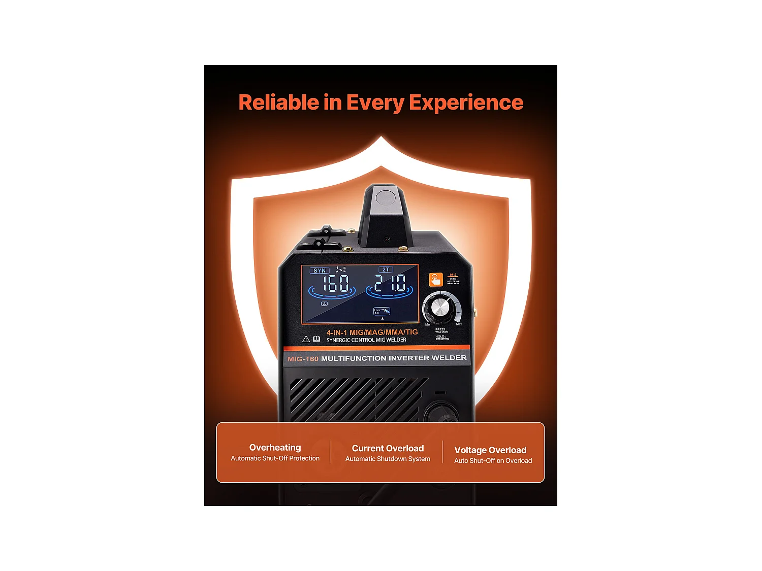 Poste à Souder MIG SucceBuy 4 en 1 160A : Machine de Soudage Multi-Processus 4 en 1 MIG à Gaz/MIG à Noyau de Flux/Stick/Lift TIG