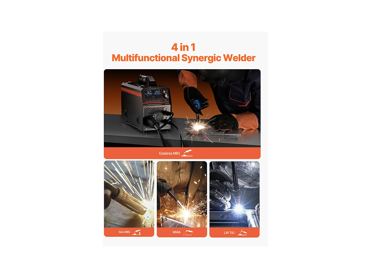 Poste à Souder MIG SucceBuy 4 en 1 160A : Machine de Soudage Multi-Processus 4 en 1 MIG à Gaz/MIG à Noyau de Flux/Stick/Lift TIG