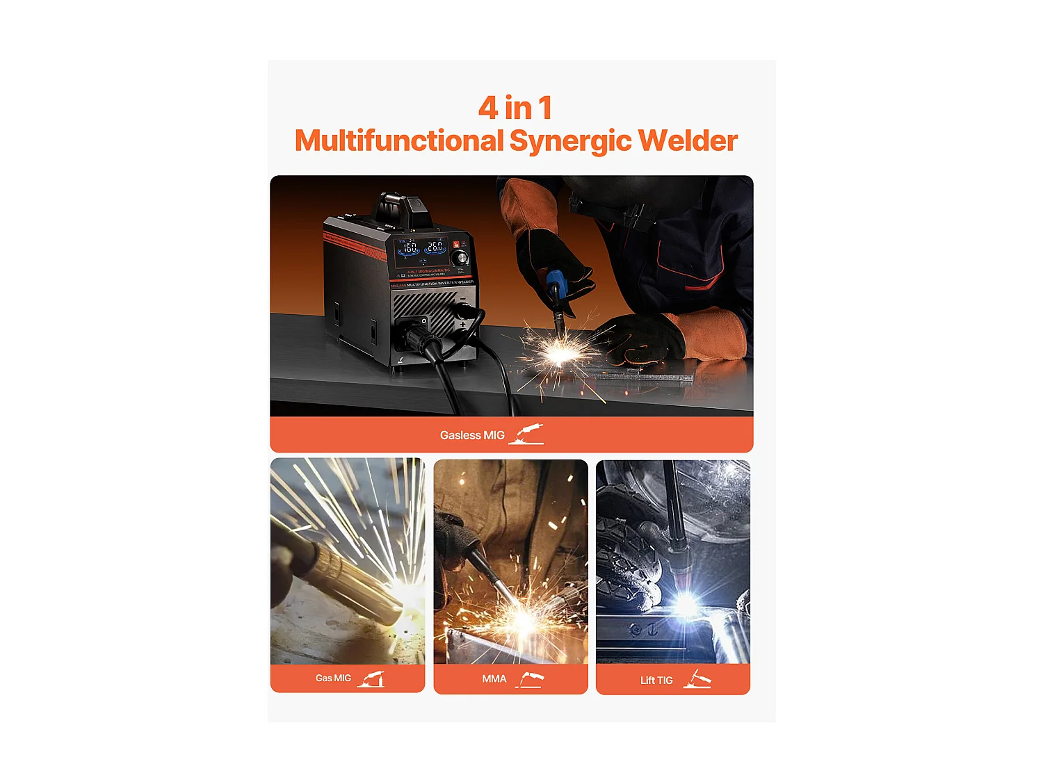 MIG-Schweißgerät SucceBuy 4-in-1 160A: Mehrprozess-Schweißmaschine 4-in-1 MIG mit Gas/MIG mit Fülldraht/Stick/Lift TIG
