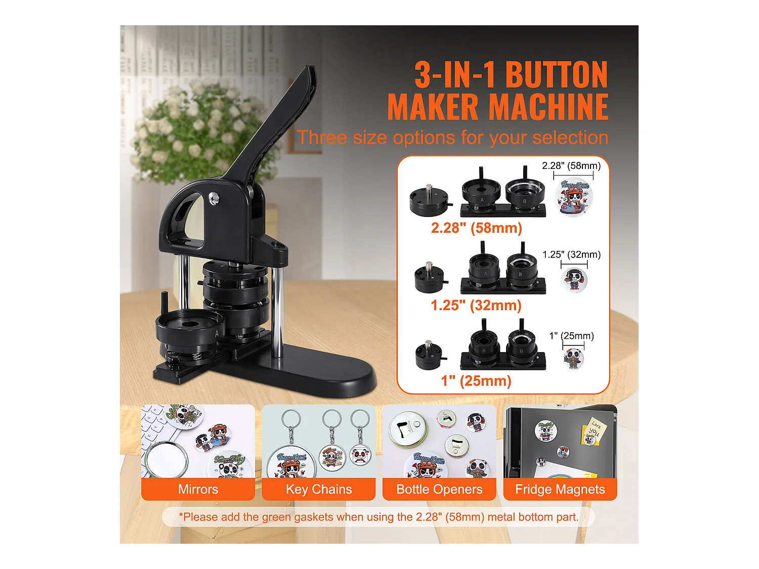 Machine à Fabriquer des Boutons SucceBuy, Machine à Fabriquer des Badges à Épingles 3 En 1 de 2.5Cm/3.1Cm/5.8Cm, 300 pièces