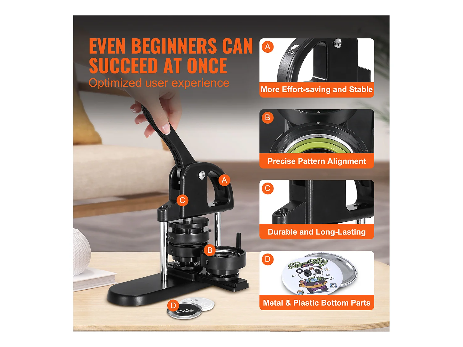 Machine à Fabriquer des Boutons SucceBuy, Machine à Fabriquer des Badges à Épingles 3 En 1 de 2.5Cm/3.1Cm/5.8Cm, 300 pièces