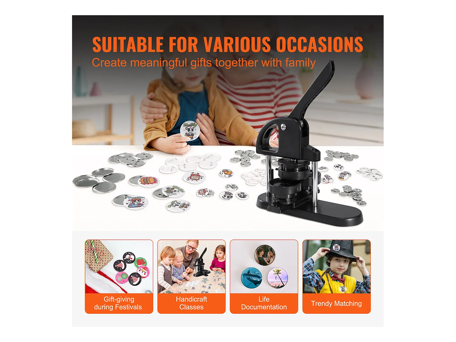 Machine à Fabriquer des Boutons SucceBuy, Machine à Fabriquer des Badges à Épingles 3 En 1 de 2.5Cm/3.1Cm/5.8Cm, 300 pièces