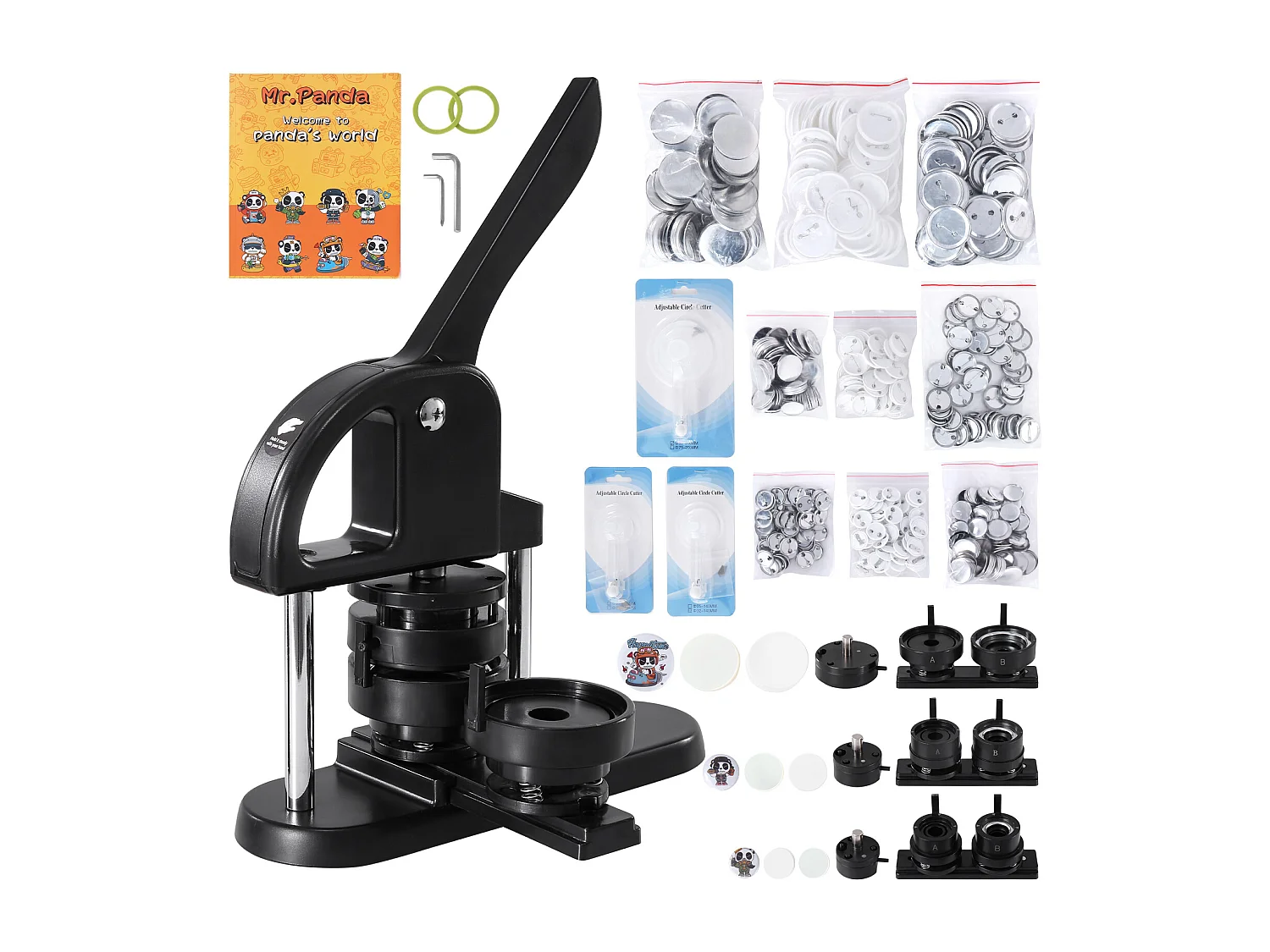 Button Maker Machine SucceBuy, 3-In-1 2,5 Cm/3,1 Cm/5,8 Cm Pin Badge Maker, 300 Stuks