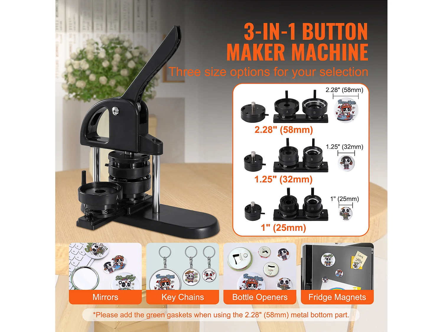 Button Maker Machine SucceBuy, 3-In-1 2,5 Cm/3,1 Cm/5,8 Cm Pin Badge Maker, 300 Stuks