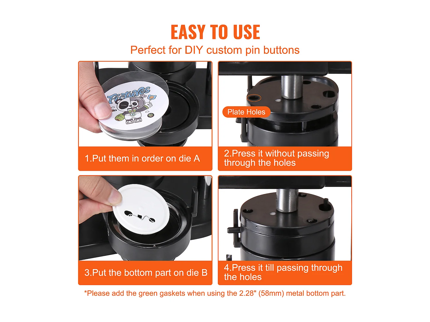 Button Maker Machine SucceBuy, 3-In-1 2,5 Cm/3,1 Cm/5,8 Cm Pin Badge Maker, 300 Stuks