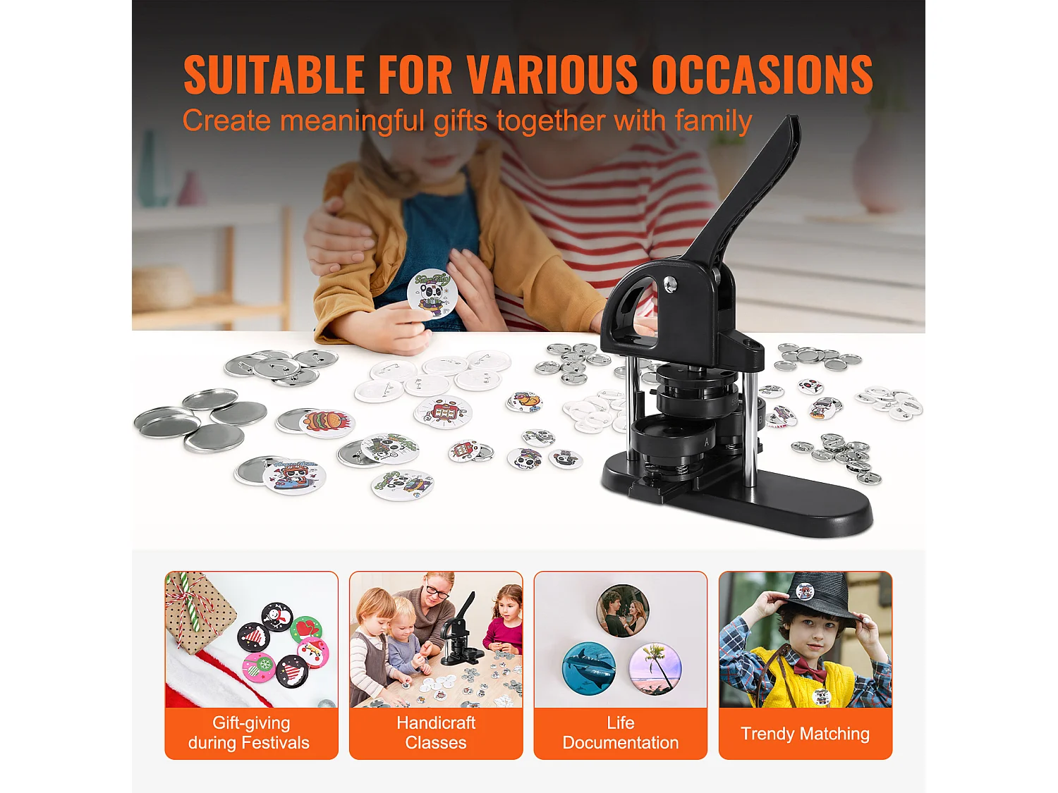 Button Maker Machine SucceBuy, 3-In-1 2,5 Cm/3,1 Cm/5,8 Cm Pin Badge Maker, 300 Stuks