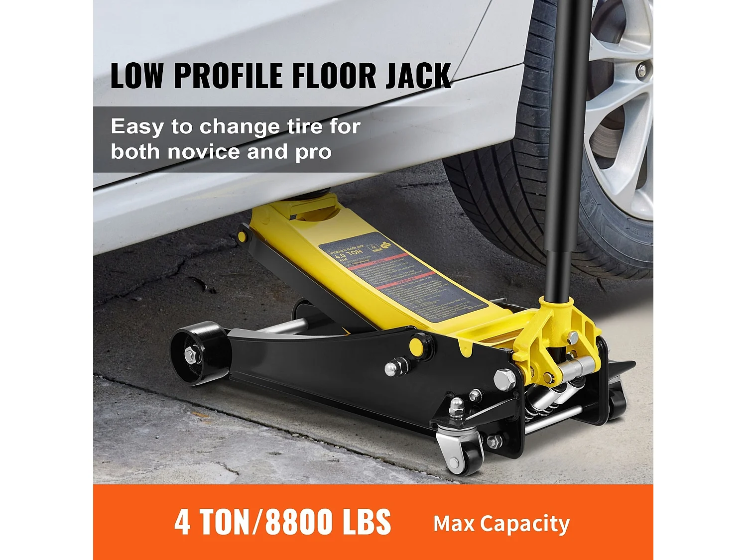 Cric Hydraulique SucceBuy Cric de Sol à Profil Bas de 4 Tonnes, Acier Robuste, Pompe à Double Piston