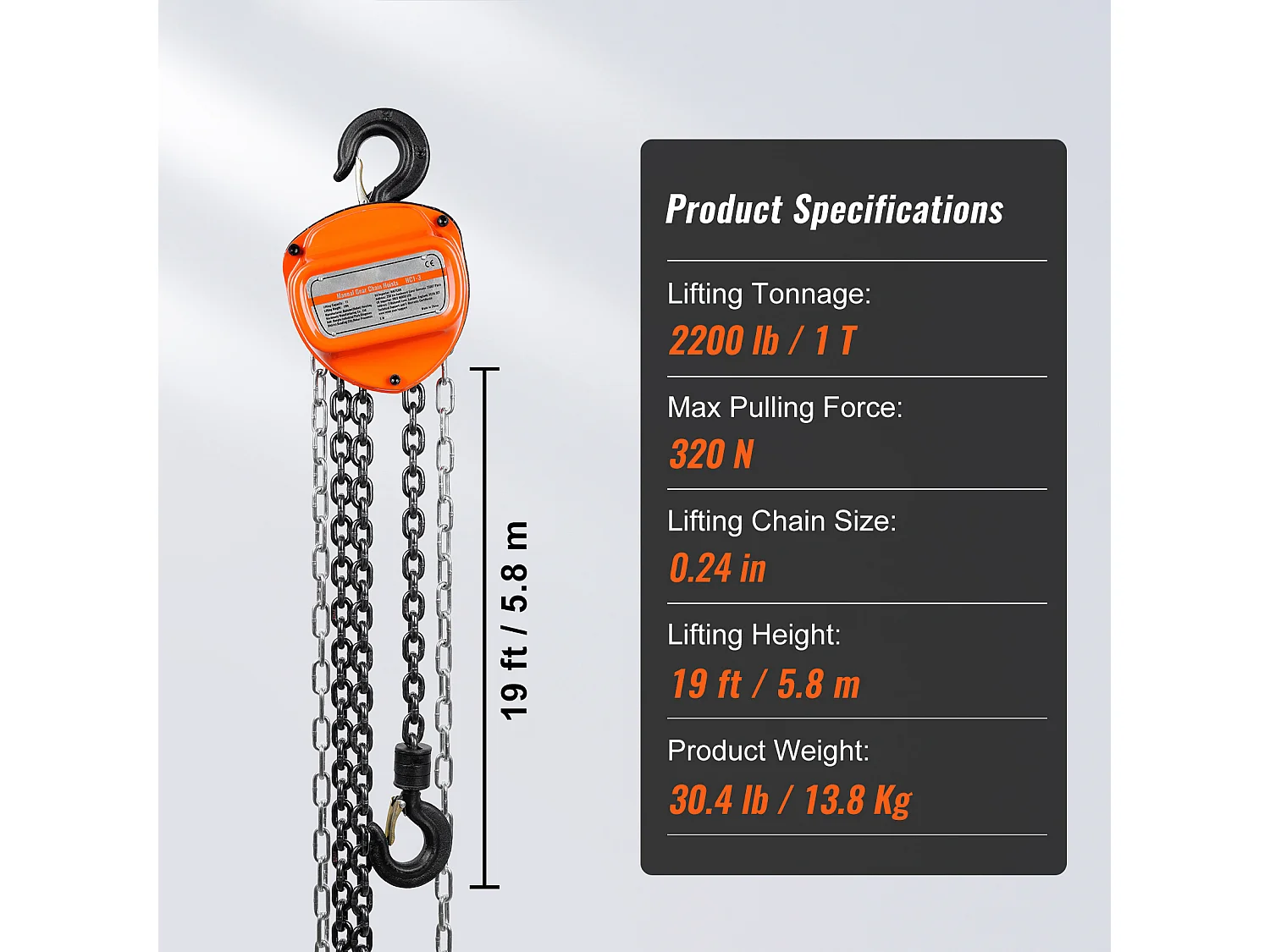 Treuil, SucceBuy Palan à Chaîne, G80, Capacité de 2 200 lb, 609.6 CM, Élévateur à Cliquet