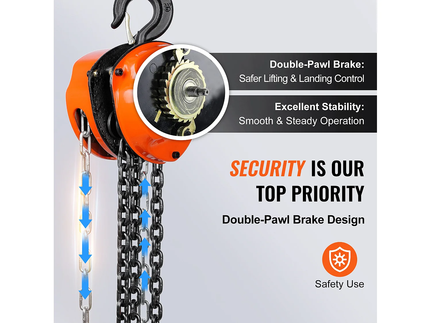 Treuil, SucceBuy Palan à Chaîne, G80, Capacité de 2 200 lb, 609.6 CM, Élévateur à Cliquet