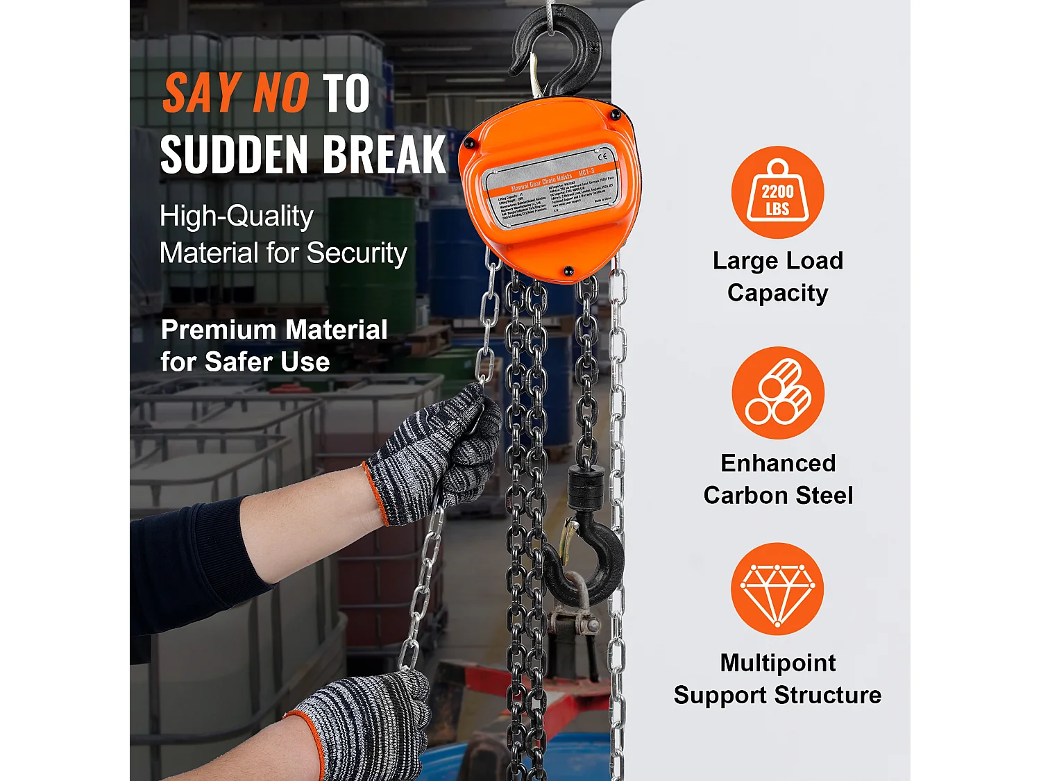 Treuil, SucceBuy Palan à Chaîne, G80, Capacité de 2 200 lb, 609.6 CM, Élévateur à Cliquet