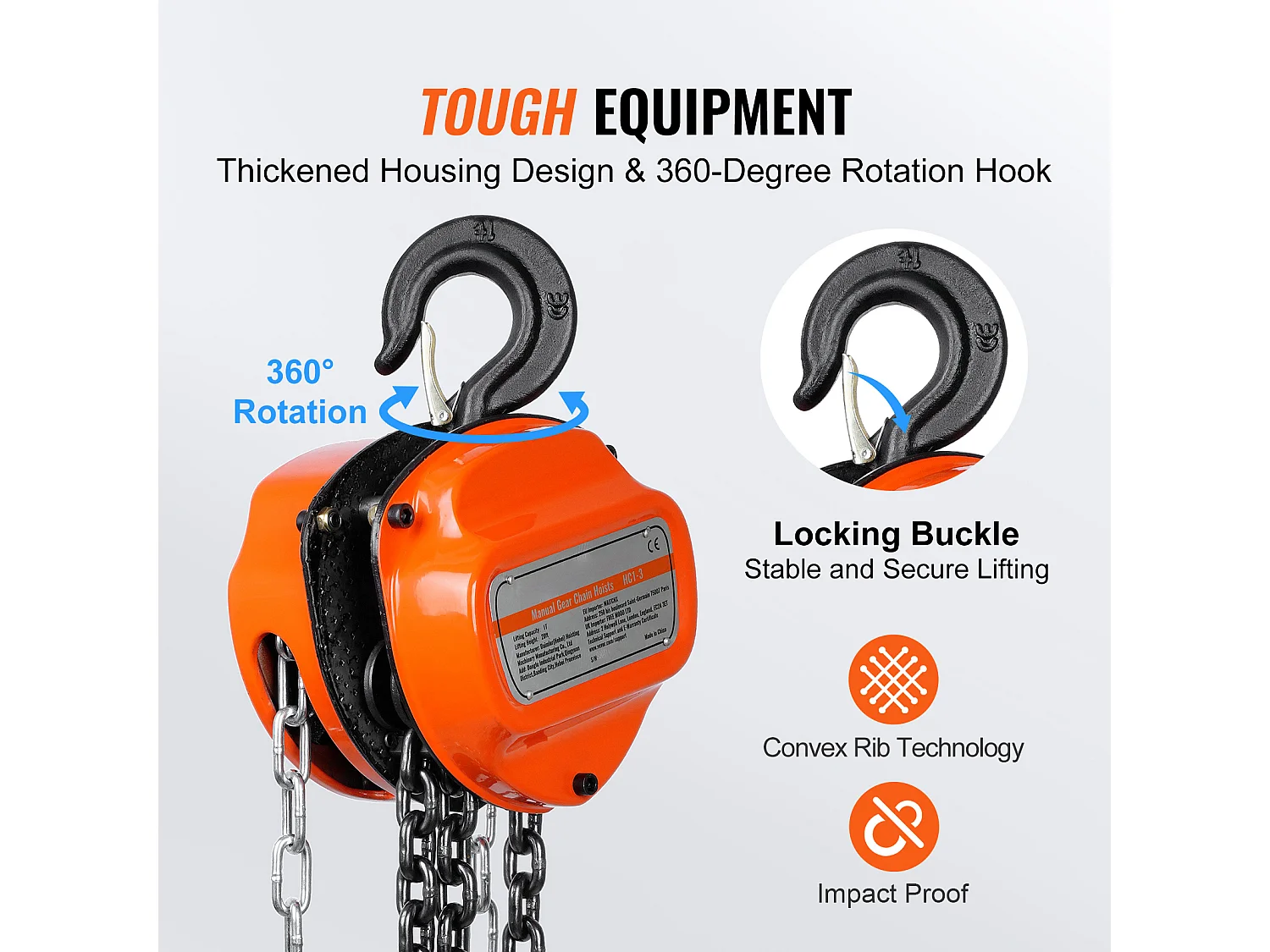 Treuil, SucceBuy Palan à Chaîne, G80, Capacité de 2 200 lb, 609.6 CM, Élévateur à Cliquet