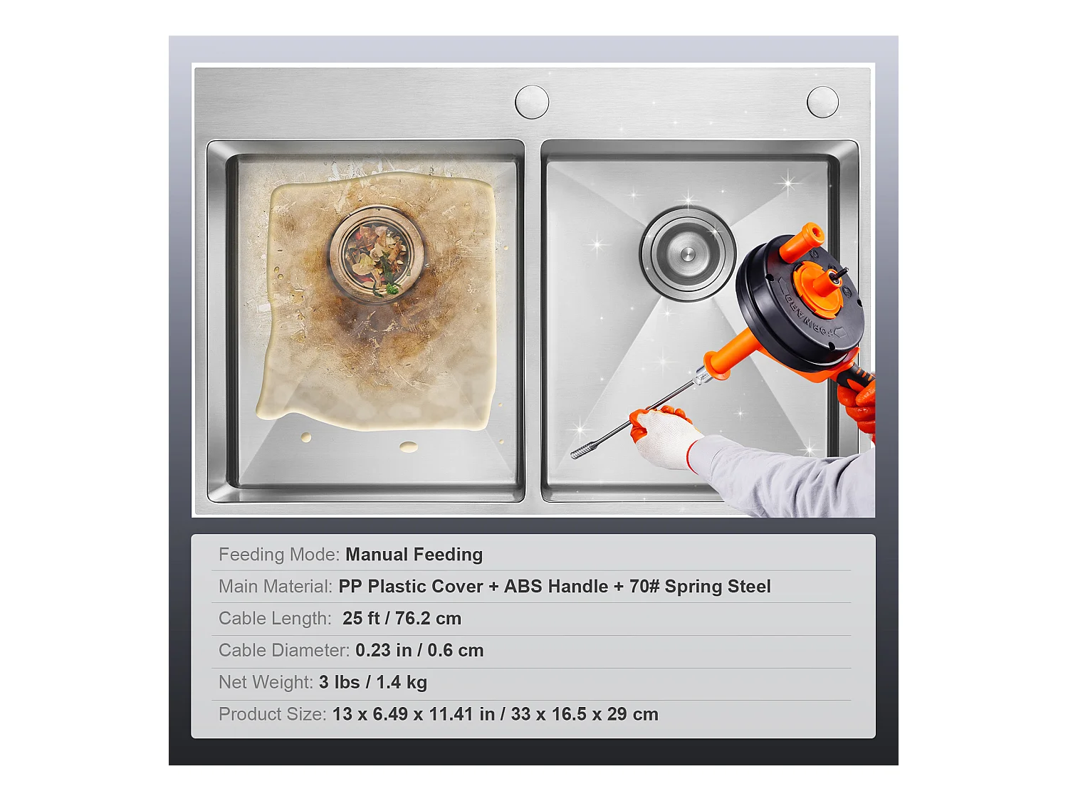 7.6M 0.6Cm Tarière de Drainage, Déboucheur de Plomberie à Alimentation Manuelle SucceBuy