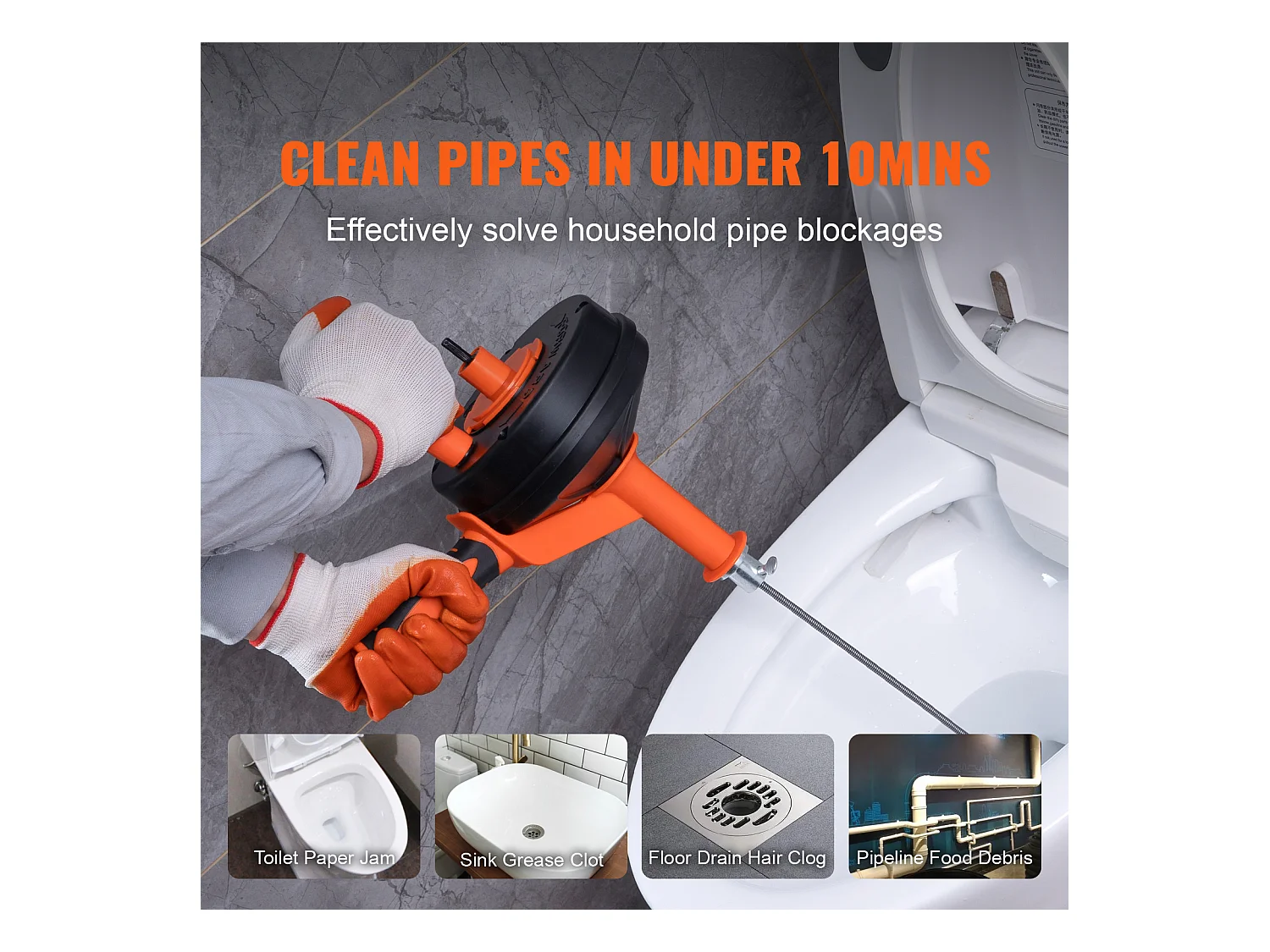 7.6M 0.6Cm Tarière de Drainage, Déboucheur de Plomberie à Alimentation Manuelle SucceBuy