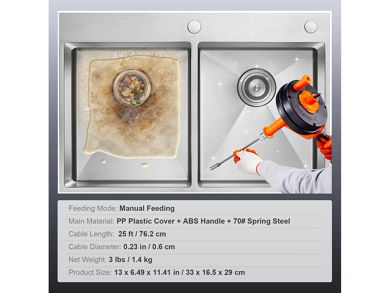 7,6M 0,6 Cm Świder do rur Spustowych, Ręczne Odblokowywanie Instalacji Hydraulicznych SucceBuy