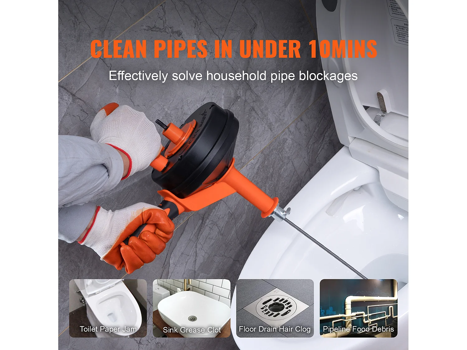 7,6M 0,6 Cm Świder do rur Spustowych, Ręczne Odblokowywanie Instalacji Hydraulicznych SucceBuy