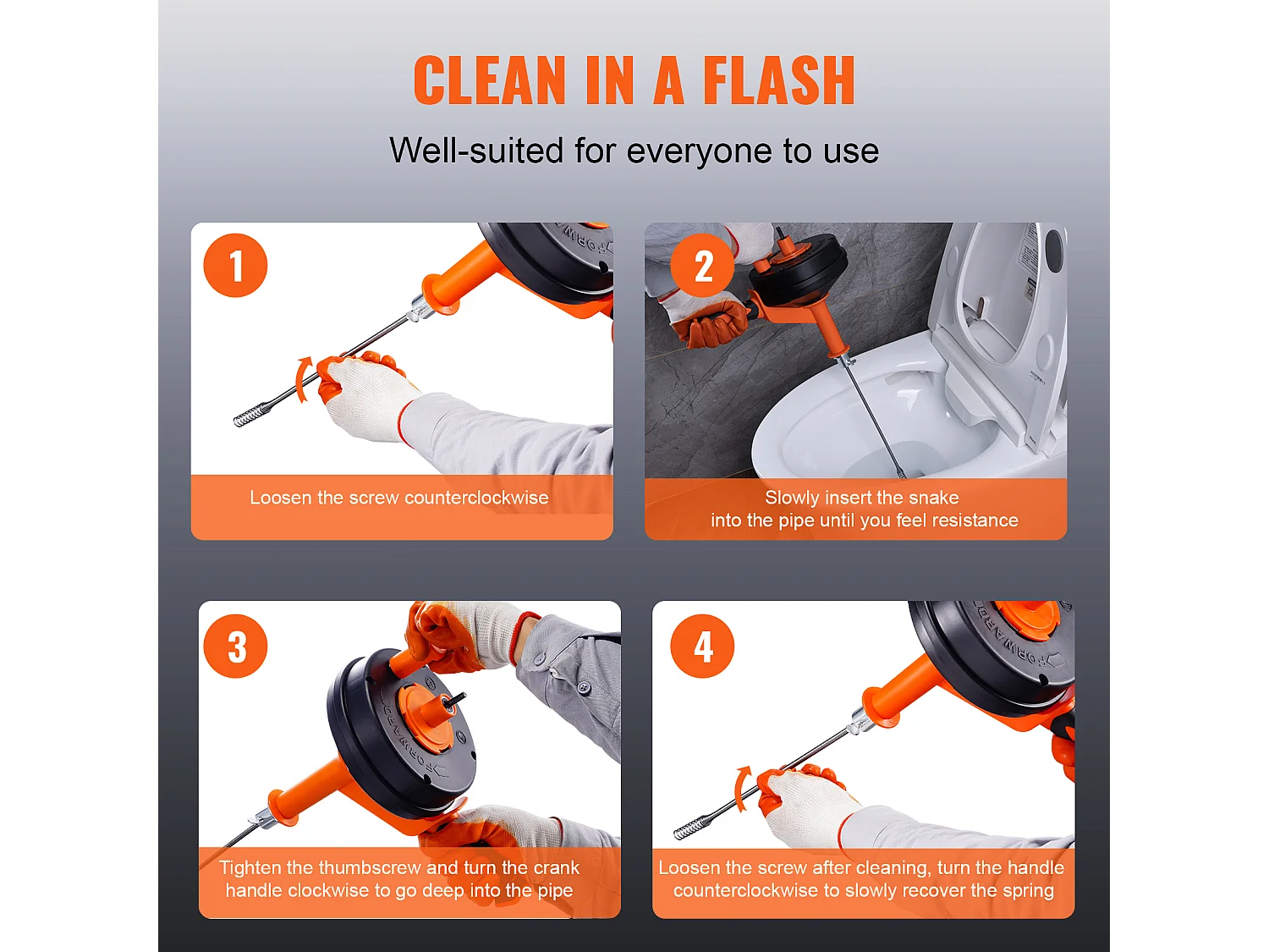 7,6M 0,6 Cm Świder do rur Spustowych, Ręczne Odblokowywanie Instalacji Hydraulicznych SucceBuy