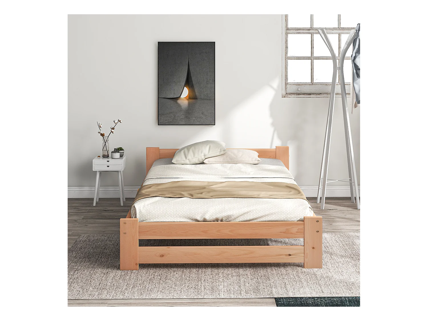 Lit enfant 90x200cm minimaliste en bois, woodgrain naturel clair, sans matelas