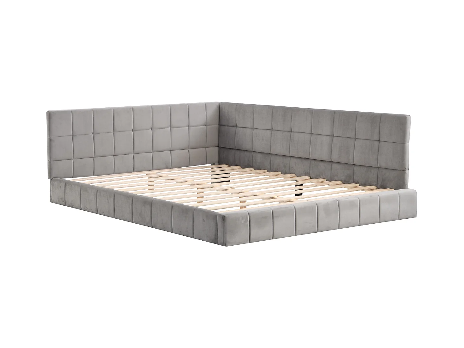 Lit adulte 140x200cm, lit banquette avec 2 grands accoudoirs, sommier inclus, velours gris, sans matelas