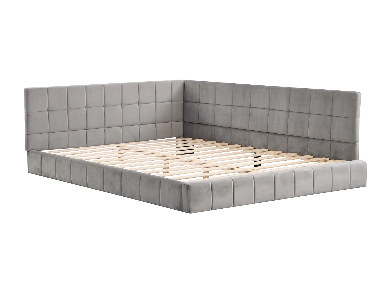 Lit adulte 140x200cm, lit banquette avec 2 grands accoudoirs, sommier inclus, velours gris, sans matelas