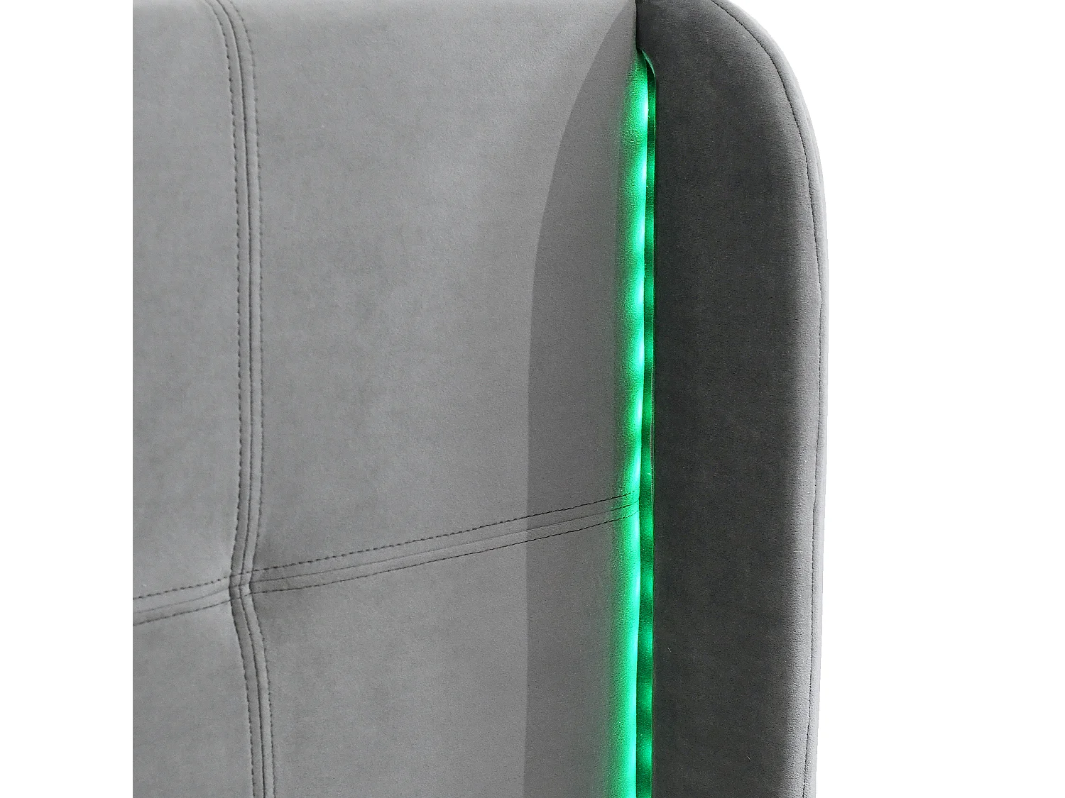 Lit adulte 140x200cm avec tête de lit réglable en hauteur et LED, tissu en velours gris, sans matelas