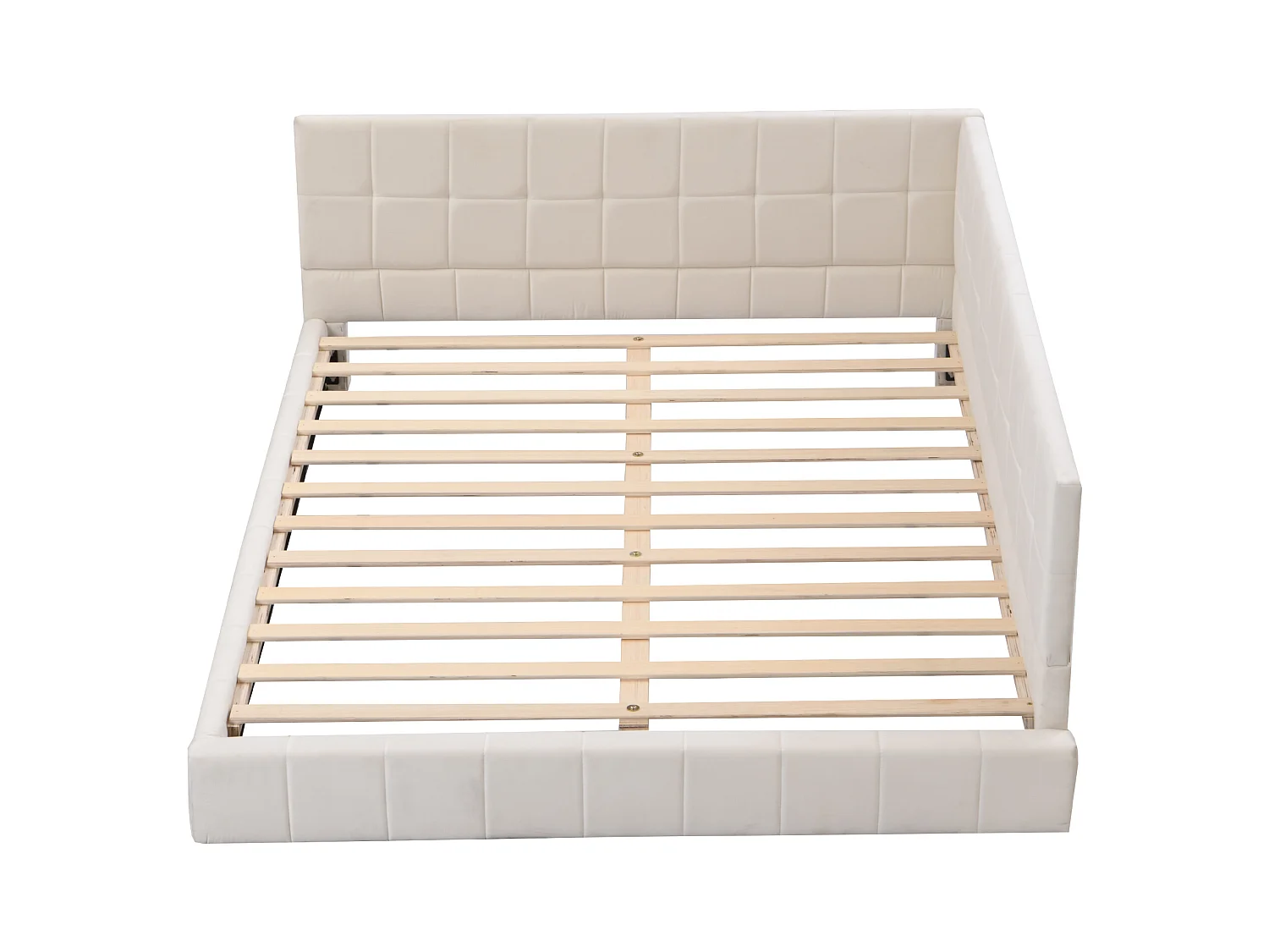Lit adulte 140x200cm, lit banquette avec 2 grands accoudoirs, sommier inclus, velours beige, sans matelas