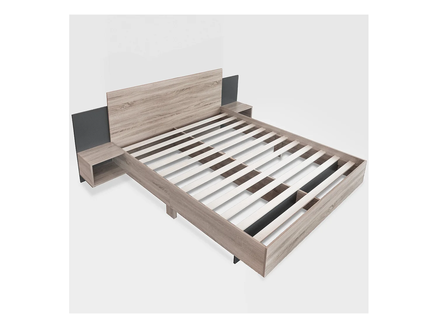 Lit adulte 160x200cm avec 2 compartiments de rangement,cadre en bois, sommier inclus, sans matelas