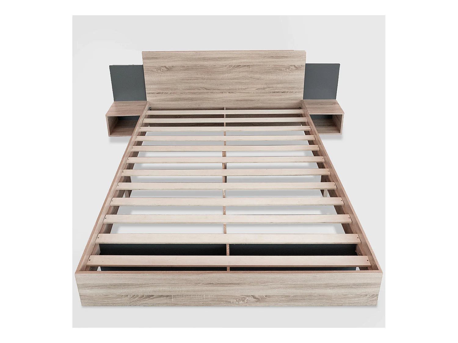 Lit adulte 160x200cm avec 2 compartiments de rangement,cadre en bois, sommier inclus, sans matelas