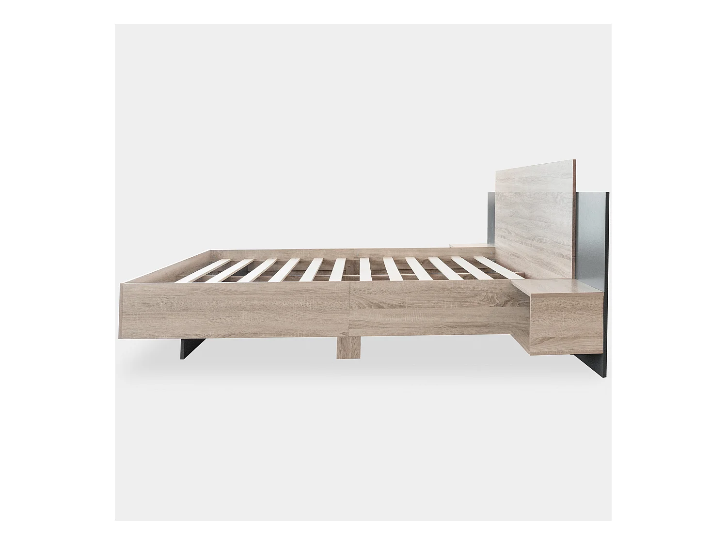 Lit adulte 160x200cm avec 2 compartiments de rangement,cadre en bois, sommier inclus, sans matelas