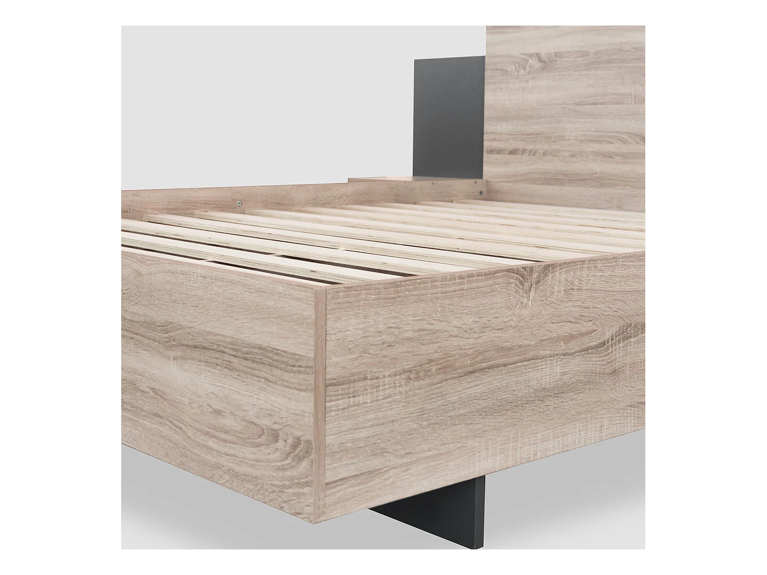 Lit adulte 160x200cm avec 2 compartiments de rangement,cadre en bois, sommier inclus, sans matelas