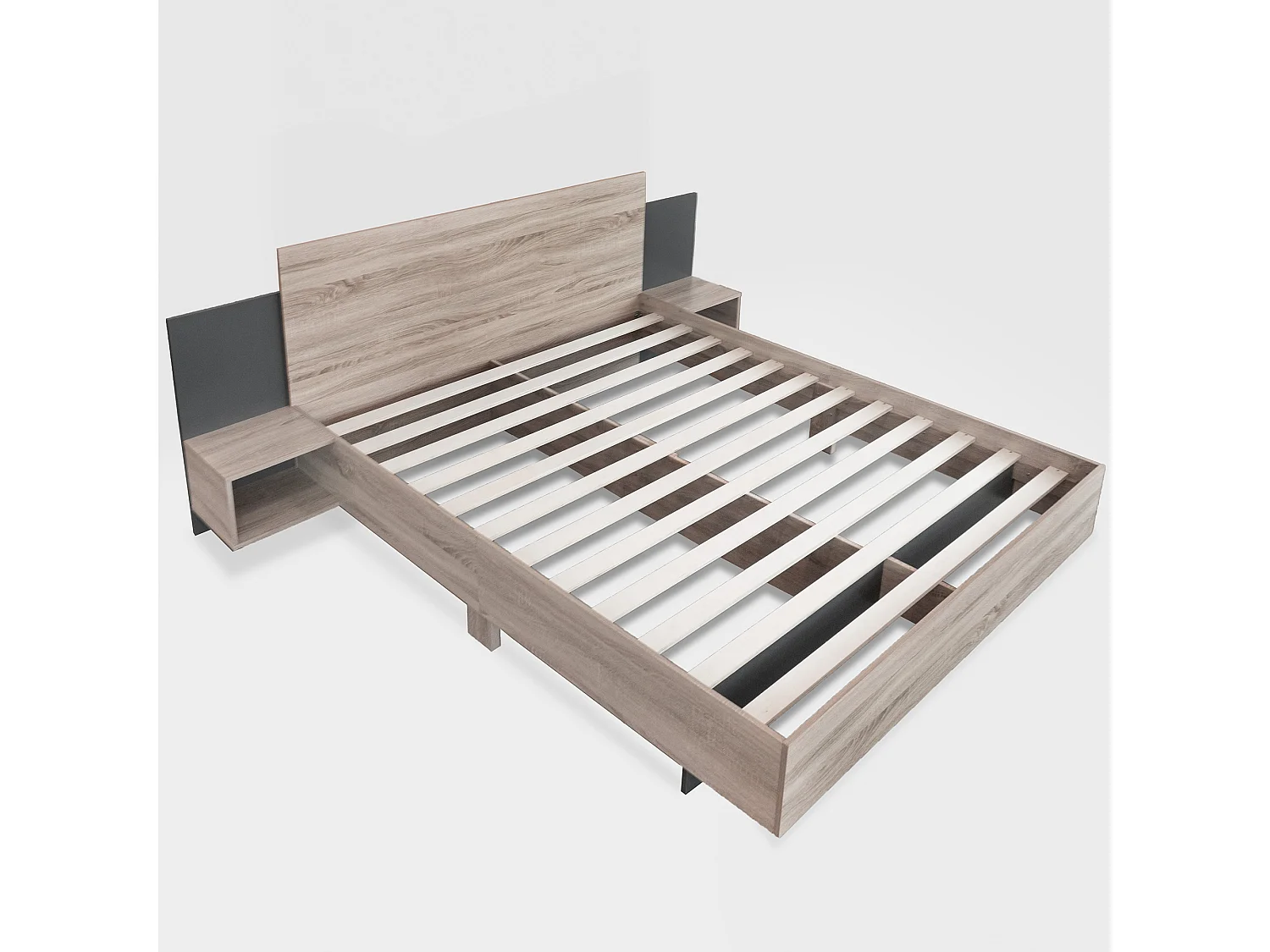 Lit adulte 160x200cm avec 2 compartiments de rangement,cadre en bois, sommier inclus, sans matelas
