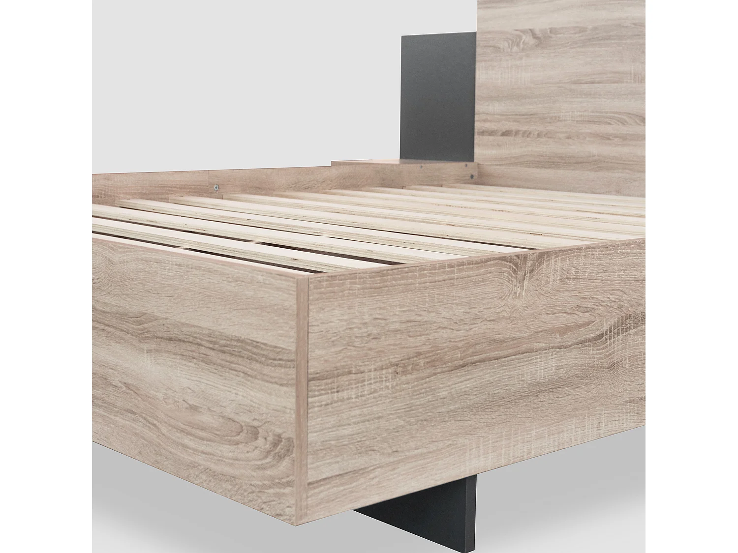 Lit adulte 160x200cm avec 2 compartiments de rangement,cadre en bois, sommier inclus, sans matelas