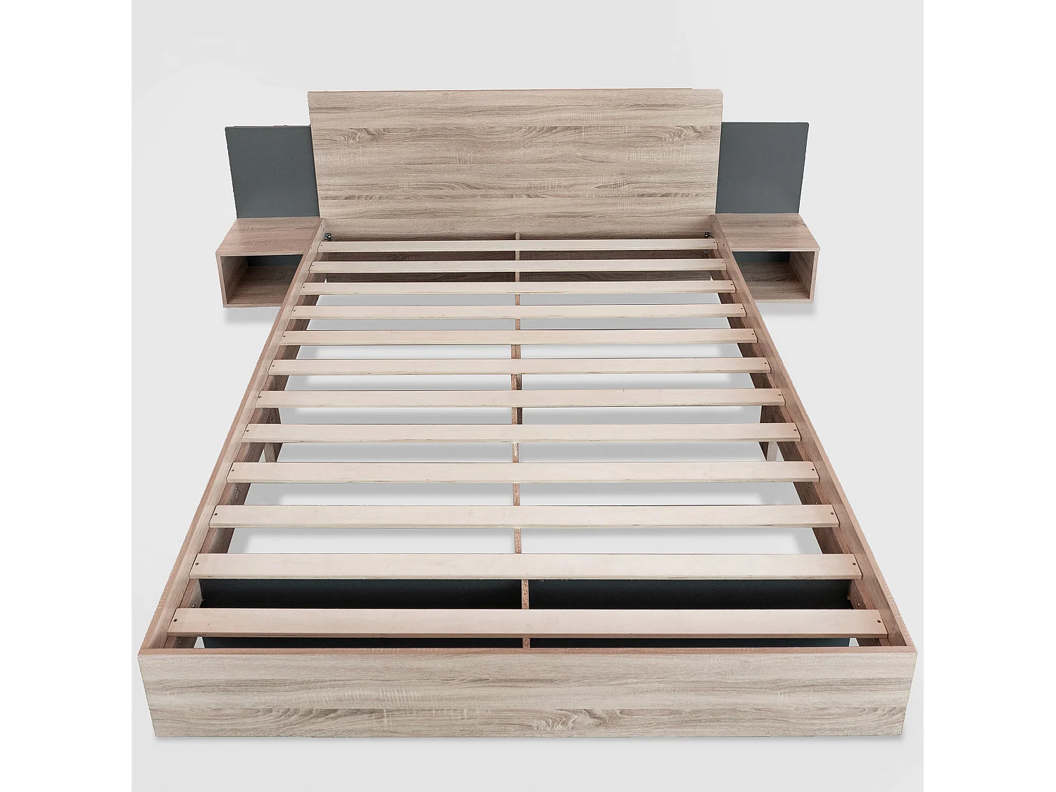 Lit adulte 160x200cm avec 2 compartiments de rangement,cadre en bois, sommier inclus, sans matelas