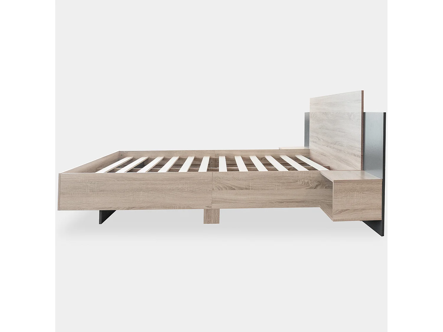 Lit adulte 160x200cm avec 2 compartiments de rangement,cadre en bois, sommier inclus, sans matelas
