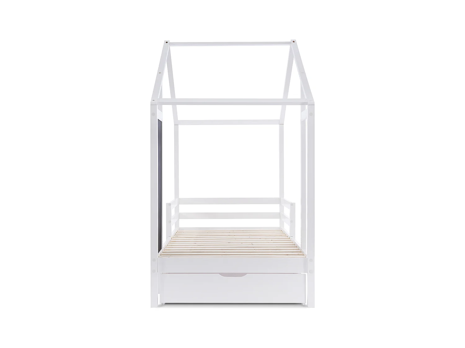 Kinderhuisbed 90x200 cm met 2 lades en veiligheidsrek, frame van grenenhout, wit, zonder matras